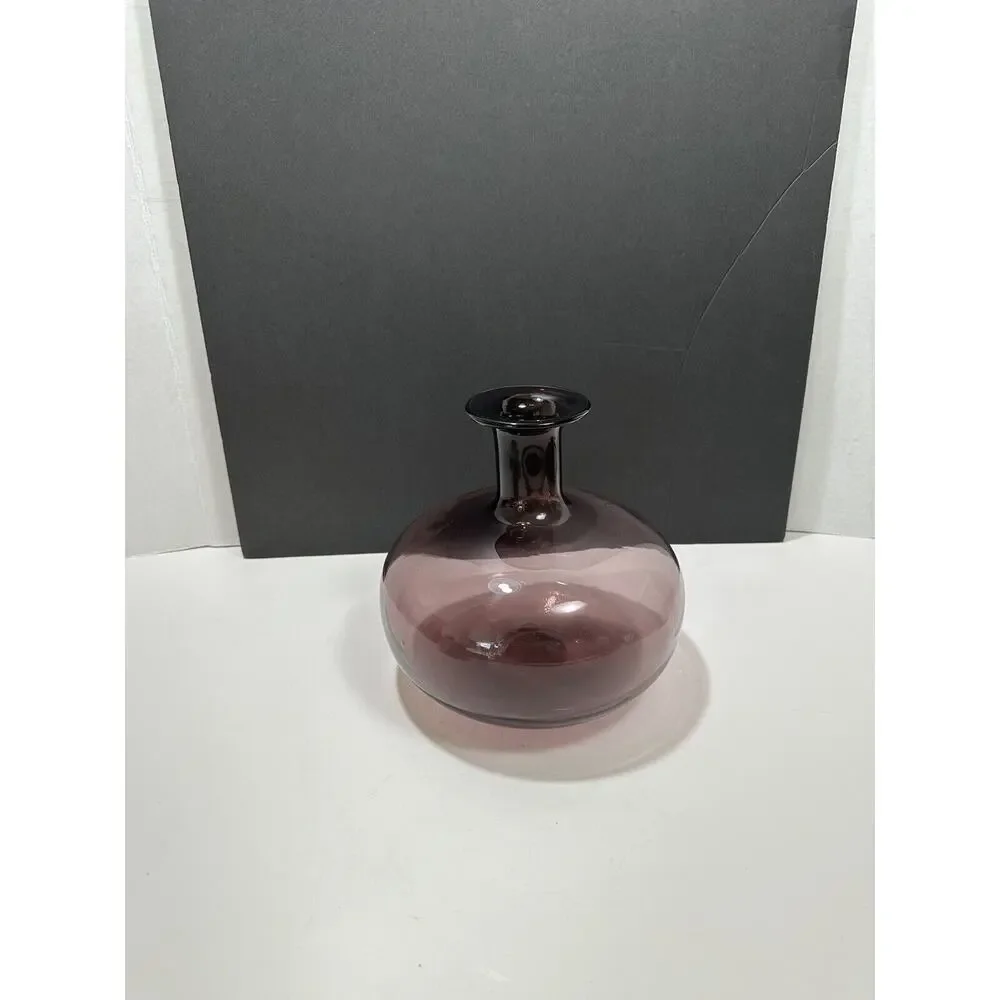 Vintage Art Glass Hand Blown Purple Amethyst‎ Oval Bud Vase Round Bulb Vase 8.5”
